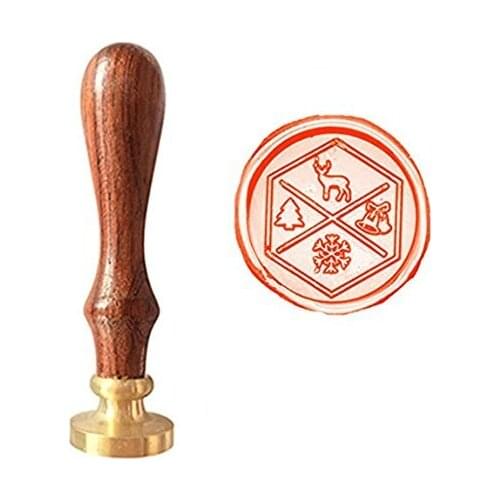 MDLG Vintage Holiday Icons Hexagonal Christmas Tree Bell Picture Logo Invitations Wax Seal Stamp Rosewood Handle Set