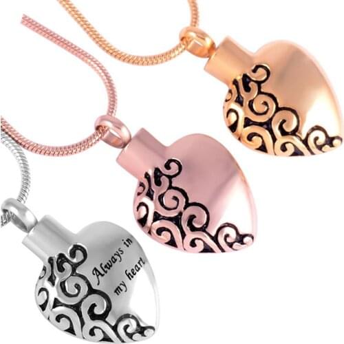 MJD2472 Memorial Jewelry Always In My Heart Urn Necklace for Ashes Locket Stainless Steel