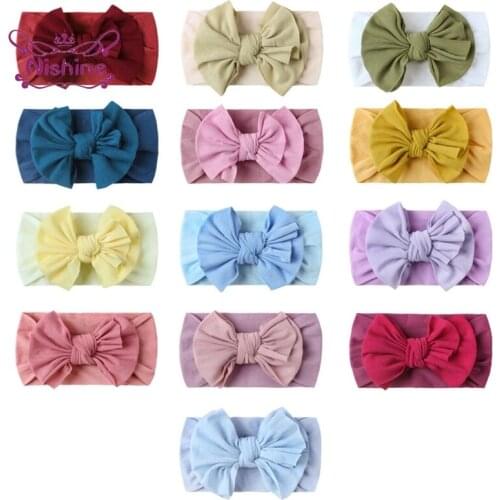 Nishine Fashion Handmade Bowknot Elastic Wide Hairband Baby Girls Solid Color Bows Nylon Headband Infant Headwear Birthday Gifts