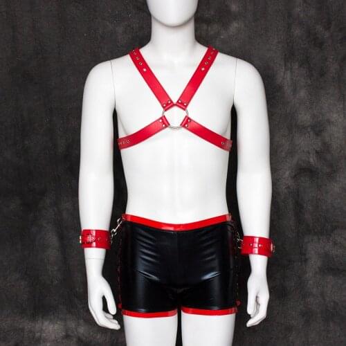 Men PU Leather Harness Adjustable Sexy Body Cage Garter Belt Bdsm Bondage Adult Pole Dance Clothing Rave Costumes Clubwear