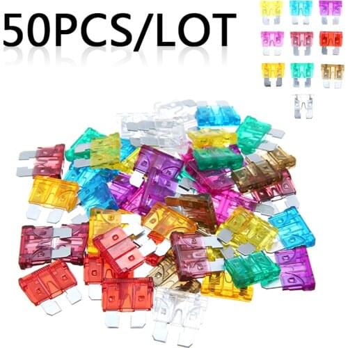 50Pcs/Set Medium Auto Car Blade Fuse Assortment Kit 3A 5A 7.5A 10A 15A 20A 25A 30A 35A 40A For Auto Car Truck Fuse