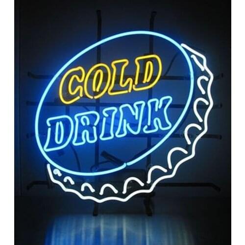 Neon Sign For cold drink cap Signboard business display Floor Lamp resterant light Real Glass Neon Outdoor Wall Light luces neon