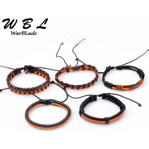 WBL 2019 New Genuine Leather Bracelet 3-6PCs/set Men Multilayer Braid Wrap Bracelets & Bangles Punk Wristband for Women