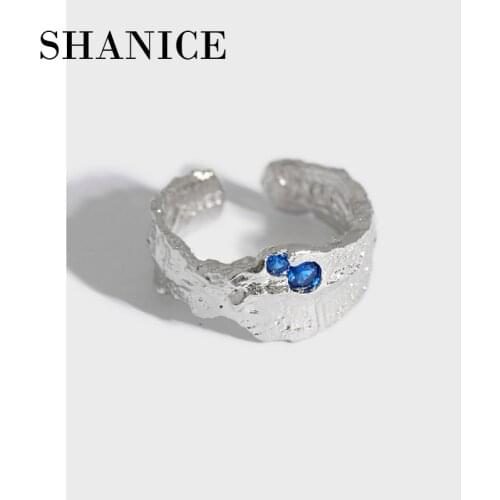 SHANICE Authentic S925 Sterling Silver open ring ins niche design sense texture irregular surface zircon Adjustable Antique Ring