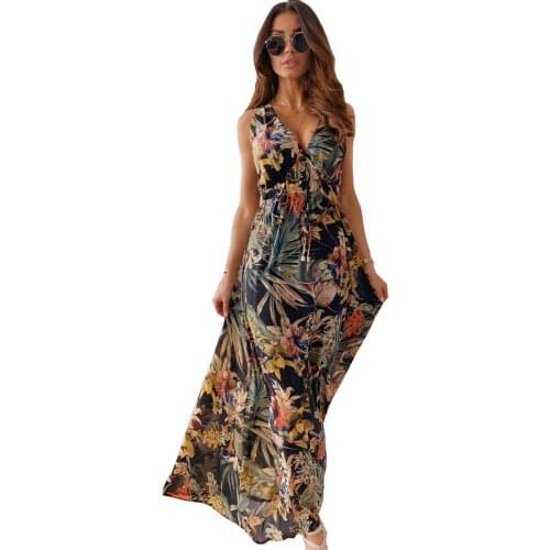 New Women Summer Bohemian Elegant Party Maxi Dress Sexy Backless Drawstring Sexy Dress Ladies Vintage Floral Print Dresses D30