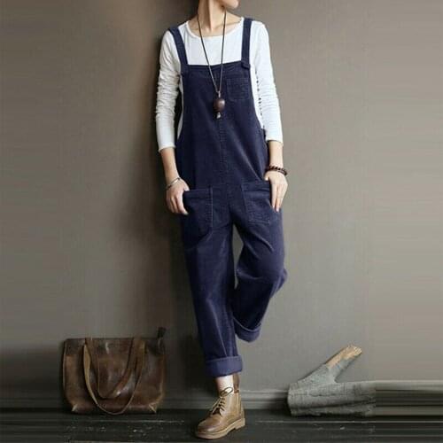 Autumn Winter Ladies Casual Solid Color Loose Sling Button Suspenders Pocket Jumpsuit Slender Fashionable All-Match Jumpsuit