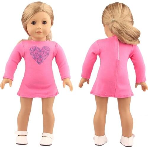 Summer New Pattern Lovely Pink Love Dress Fit 18 Inch American&43cm Baby New Born Doll Clothes Accessories Girls' Toys