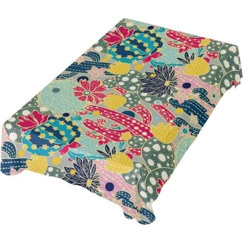 Rectangle Printed Tablecloth Colorful Cute Cartoon Cactus Stain Resistant For Kitchen Tabletop