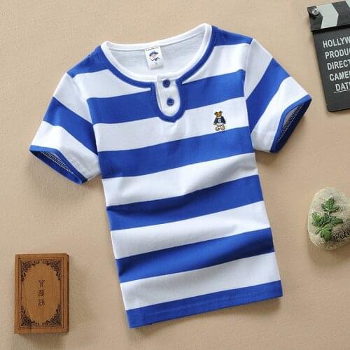 Jargazol Summer Kids Clothes Fashion blue Stripes Baby Boy Polo Shirt 2-15 Years Children Tops Short Sleeve Shirts