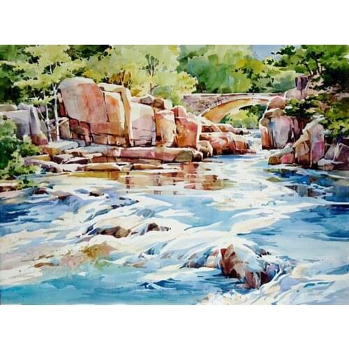 Handmade Modern Abstract Beautiful Lake Rive Landscape Handpainted Wall Artwork Decorative Canvas Art Picture of Natural Scenery