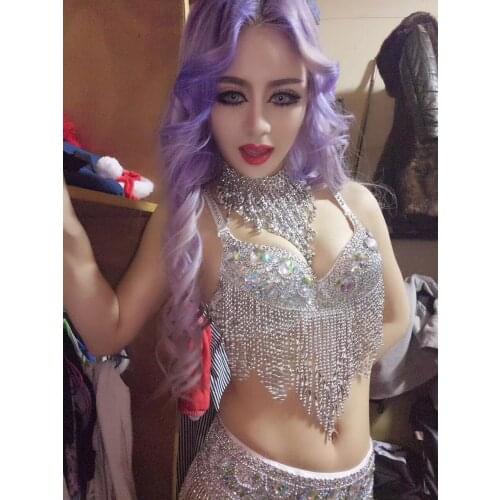 Sexy Tassel Rhinestone Sparkling Glitter Female Singer Costume Performance Clothing Female DJ DS Adult Custom Party Celebration