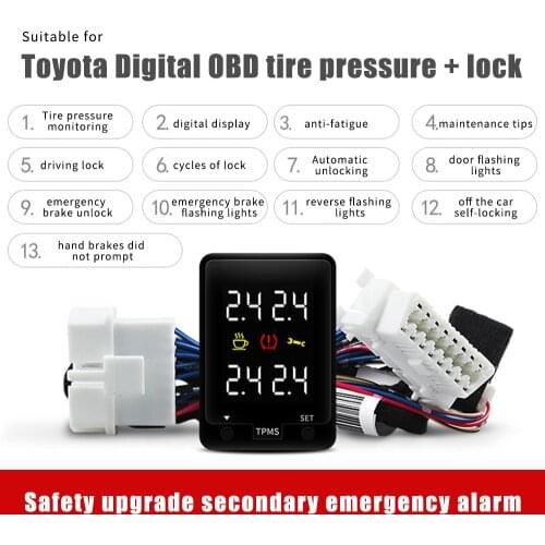 For Toyota Car Tire Pressure Monitoring System TPMS Monitor Door Automatic Lock OBD Real Time Display Pressure Value Tire TEMP