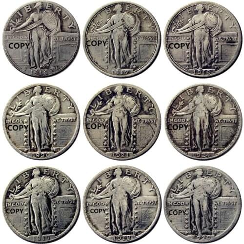 US A set of(1916-1924)P/S 9PCS Standing Liberty Quarter Silver Plated Copy Coin