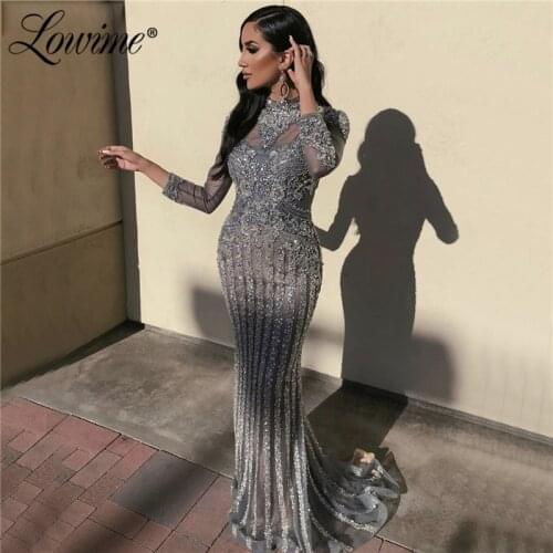 Full Beaded Evening Dresses Custom Made Formal Dress Muslim Moroccan Kaftans Saudi Arabia Dubai Party Gowns Mermaid Prom Dress
