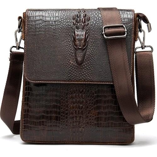 Pattern Vintage Crossbody Bag for Men Flap Zipper Messenger Bag Mens Shoulder Bag for Men Genuine Leather Crocodile