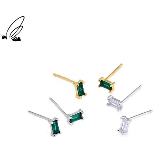 SSTEEL Sterling Silver 925 Cool Air Square Temperament Color Zircon Stud Earrings Gift For Women Minimalist Punk Fine Jewelry