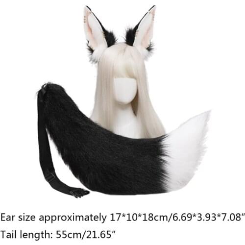 Girls Animal Wolf Ears Tail Set Plush Hair Hoop Lovely Party Headdress Halloween Cosplay Party Fancy Accessories
