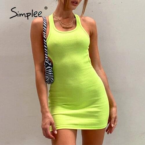 Simplee Solid streetwear fashion knitted dress Party night club tight sleeveless woman dresses Sexy vest hollow out short dress