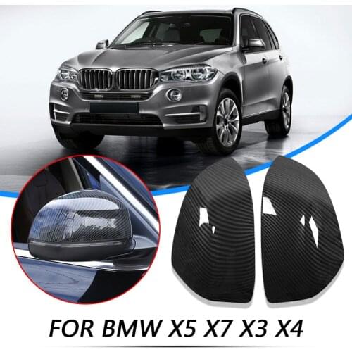 1Pair Rearview Add-on Side Mirror Covers with Carbon Fiber Texture for BMW X3 X4 2014-2017 X5 2014-2019 X7 2009