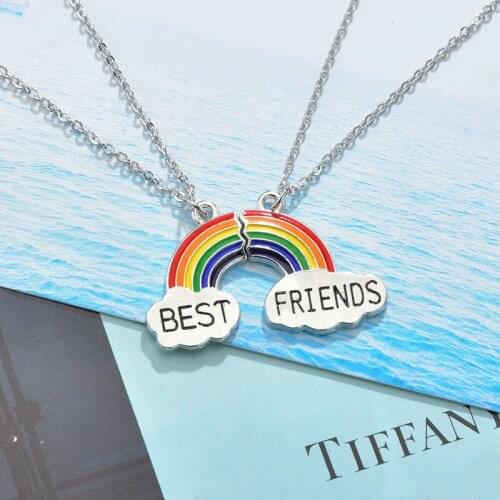 2Pcs/set Best Friend Necklace Charm Rainbow Heart Engrave Best Friend Forever Necklace Pendant Friendship Jewelry Gift