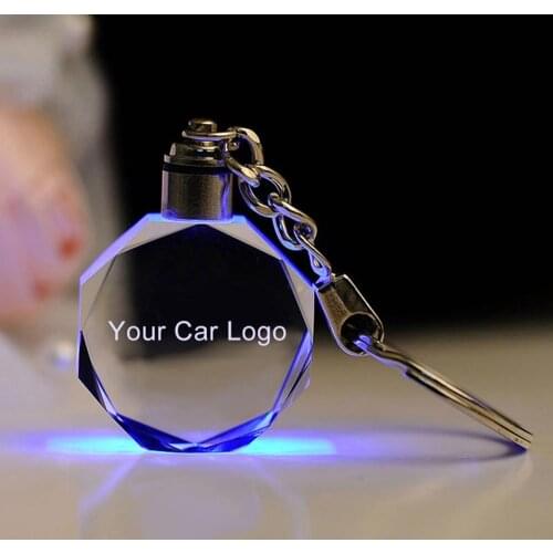 2021 New Trendy Luminous keychain Car Key Chain Key Ring Cut Glass Car Logo Key Holder Ring Keyring LED Lights Keychains
