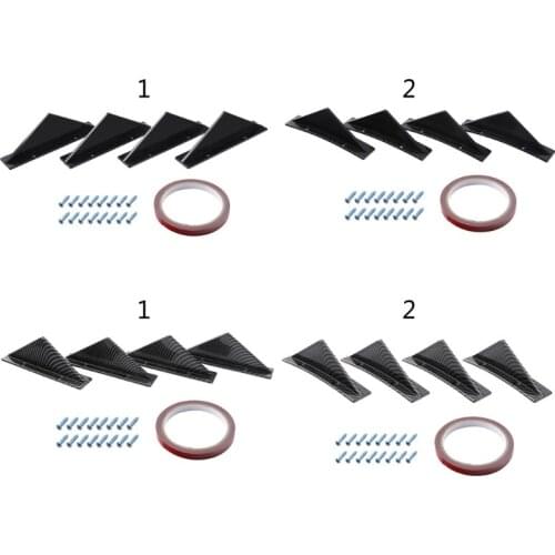 4Pcs Carbon Fiber Curved Car Rear Bumper Addon Lip Diffuser Shark Fin Universal Spoiler
