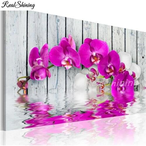 5D square round stones full diamond embroidery pink white orchid pattern diamond painting mosaic diy large flower decor F163