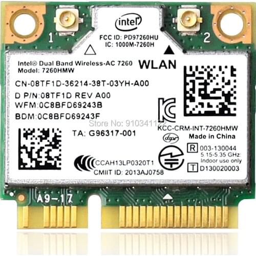 AC7260 Dual Band Wireless-ac 7260 7260HMW +Bluetooth 4.0 867 Mbps IEEE 802.11ac PCIe Half Mini Wifi Card for DELL intel 7260AC