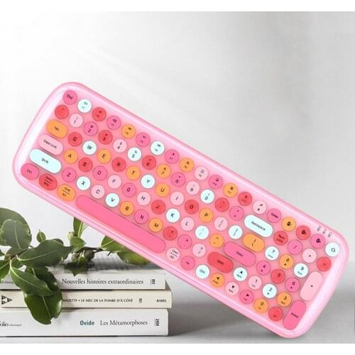 Wireless Bluetooth keyboard mute pink cute girl retro round keycap laptop phone dedicated ipad