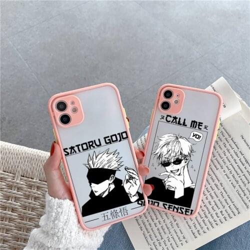 Jujutsu Kaisen Satoru Gojo anime Phone Case For iPhone 12 11 Mini Pro XR XS Max 7 8 Plus X Matte transparent Pink Cover