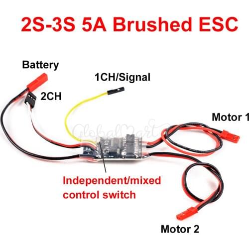 Dual Way Bidirectional Brushed ESC 2S-3S Lipo 5A ESC Speed Control for RC Model Boat Tank 130 180 Brushed Motor Spare Parts