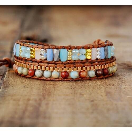 Exclusive Women Wrap Bracelets Natural Stone Rhinestone 2 Layers Leather Cuff Bracelet Femme Bracelets Gifts Dropship