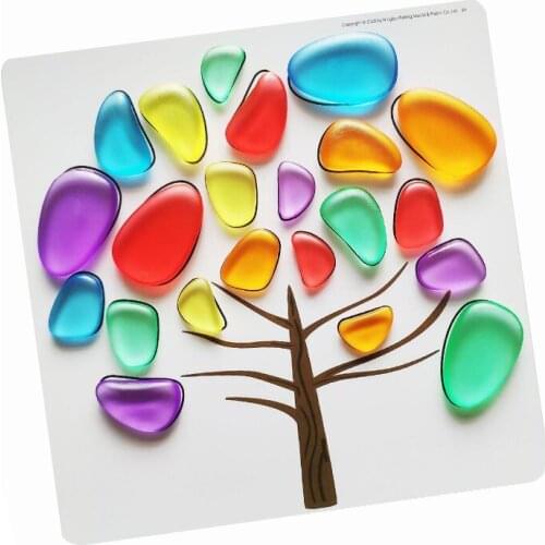 Montessori Baby Pebble Toys Rainbow Transparent Color Stone Cobblestones Puzzle Stack Game Kids Preschool Early Learning