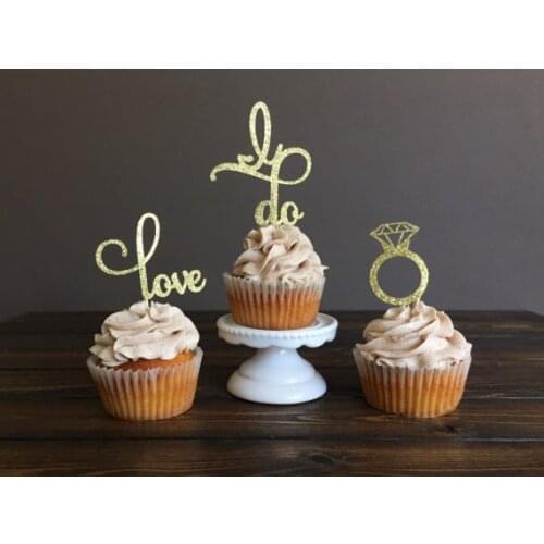 Engagement cupcake toppers,I do Cupcake Toppers, bridal shower decor,Glitter decorations,Love decor