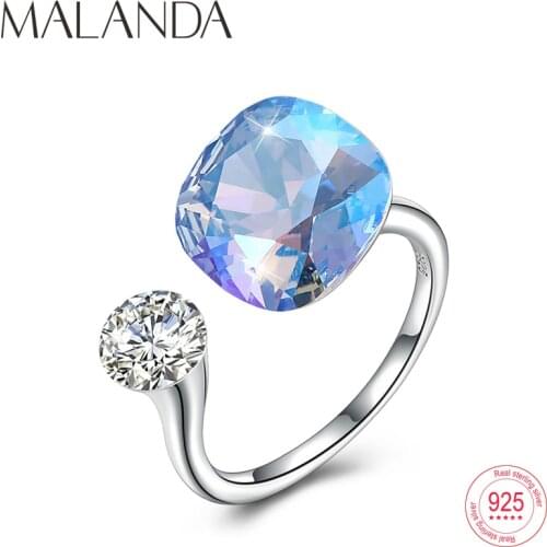 Malanda Round Crystals From Swarovski Rings For Women Fashion 925 Sterling Silver Rings Luxury Open Rings Romantic Jewelry Gift