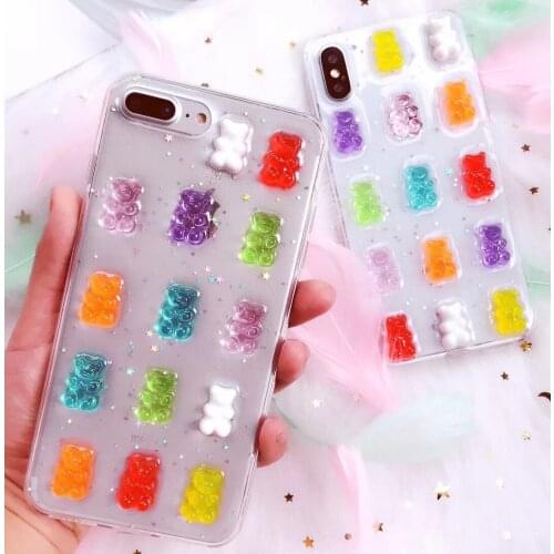 Cute 3D Candy Colors Bear Phone Case for iPhone 12 Mini 12Pro Max X 6 7 8 plus XR XS Max Soft Cover Cases for iPhone 11 Pro Max