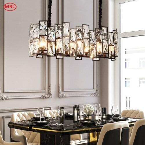 MRL Modern Crystal Chandelier For Dining/Living Room Kitchen Island LED Light Fixtures Luxury Black Rectangle Indoor Lighting