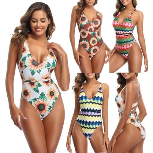 New Sexy 2021 Print Bandage Womens Swimwear One Piece Swimsuit Female Backless Bathing Suit V-Neck Monokini High Cut Bikini