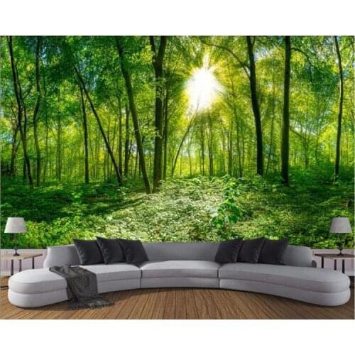 Custom 3D Photo Wallpaper 3D Stereoscopic Space Green Forest Trees Nature Landscape Large Mural Wallpaper For Living Room Modern