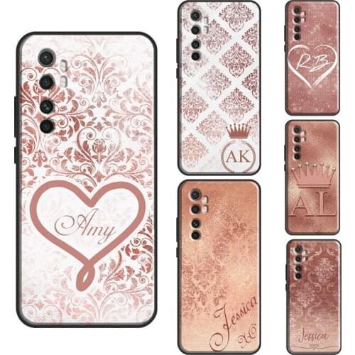 PERSONALISED ROSE GOLD MARBLE DAMASK NAME For Xiaomi Mi 11 Lite Note 10 Mi 10T Pro 11 Ultra Phone Case For POCO F3 F2 M3 X3 Pro