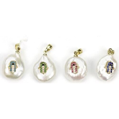 White coin freshwater pearl coin hand zircon pendant for DIY jewelry making loose beads FPPJ wholesale nature