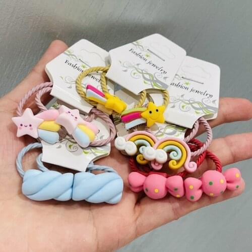 10Pcs/Set Girls Stars Augar Rainbow Rubber Elastic Hair Bands Children Ponytail Holder Scrunchie Headband Kids Hair Accessories