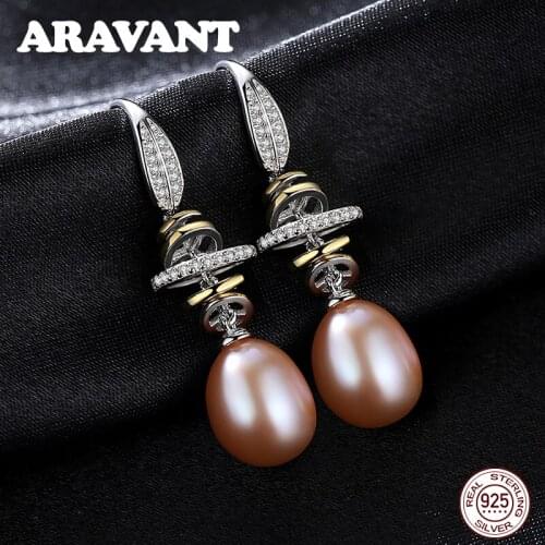 New 925 Sterling Silver Inlay Zircon Multicolor Natural Pearls Drop Earrings For Women Fine Jewelry