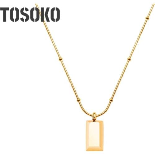 TOSOKO Stainless Steel Jewelry Gold Colour Three Dimensional Square Snake Bone Chain Bead Chain Womens Fashion Necklace BSP610