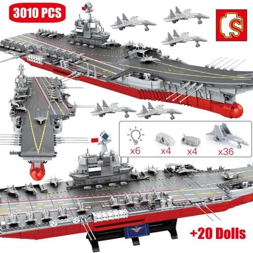 SEMBO 3010PCS Military City Police WW2 Warship Cruiser Building Blocks Navy Aircraft Carriers Bricks Aldult Ideas Toys For Boys