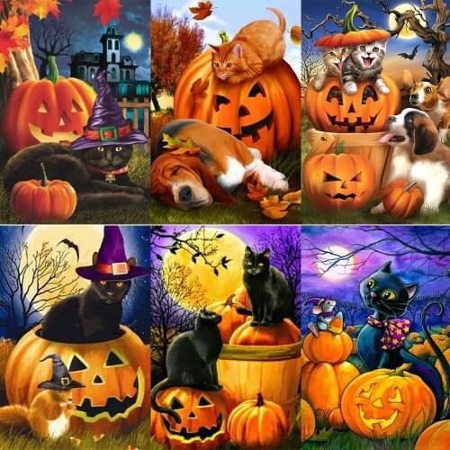 XUEQIXIAOZU Full Round Halloween cat series Diamond embroidery 5D DIY Diamond painting Diamond mosaic painting gifts 2020 New