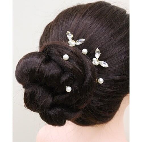 Vintage 6PCS Pearl Bridal Hairpins Handmade U-shaped Pin Women Barrette Clip Wedding Hairstyle Bridal Tiara Hair Accessories