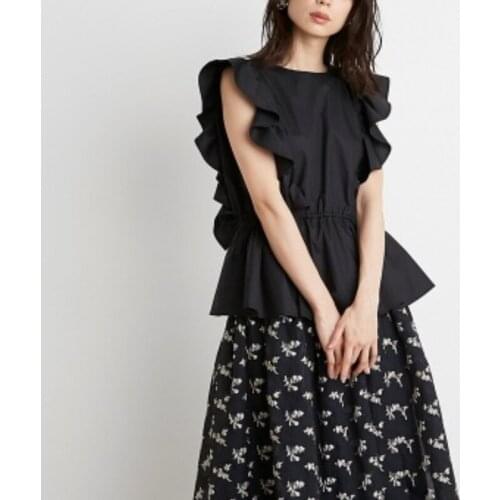 Sweet Ruffles Flying Sleeve Woemn BlouseO Neck Lace-up Slim Waist Shirts Summer 2021 Japan Style Solid Elegant Blusas Mujer