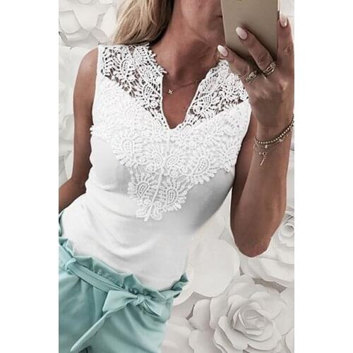 Sky Blue/White V Split Neck Crochet Patchwork Tank Top Women Summer Bodycon Sleeveless Tank Tops