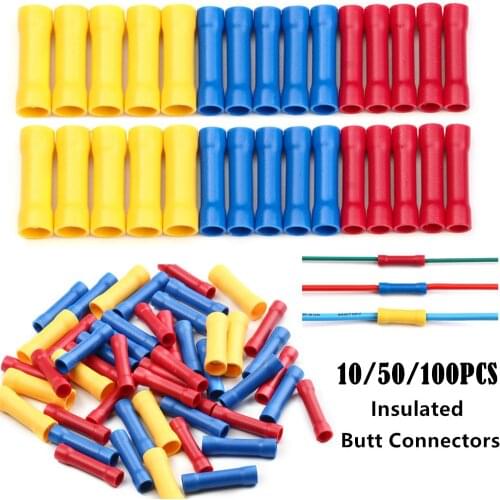 10/50/100pcs Assorted Insulated Crimp Terminals Electrical Wire Cable Butt Connectors Crimping Terminal BV1.25 BV2.5 BV5.5